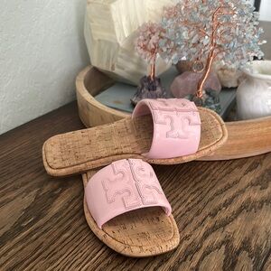 Tory Burch Pink Slides with Cork Sole
